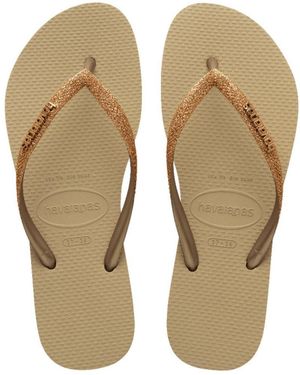 Havaianas Slim Glitter Ii Slim Design Shiny Finish Summr Sandals - Natural