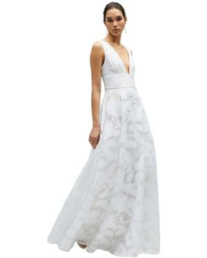 Coast 's Plunge V-neck Jacquard Full Skirt Wedding Dress - White
