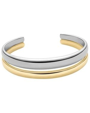 Fossil Ellis Domed Collection Two-tone Stainless Steel Cuff Bracelet - Metallic