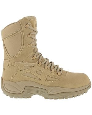 Reebok Mens Rapid Response Rb Safety Toe 8" Stealth With Side Zipper Military & Tactical Boot - Brown