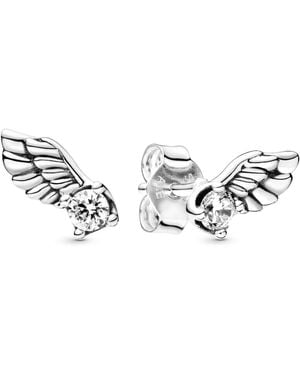 PANDORA Moments Sterling Silver Sparkling Angel Wing Cubic Zirconia Stud Earrings - Metallic