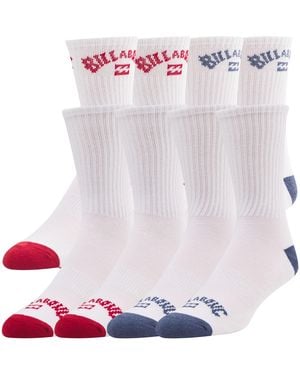 Billabong S Socks 8 Pairs Crew Socks For Premium Athletic Shoe Size 8-12 - White