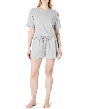 Amazon Essentials Juego de Camiseta de ga Corta de Mezcla de Algodón Suave y Ropa de Dormir Corta Mujer - Gris