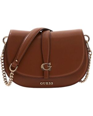 Guess Schultertasche Umhängetasche Carrie Flap Shoulder Bag Cognac braun