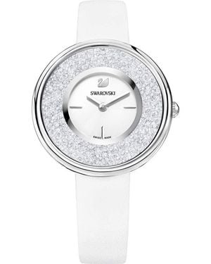 Swarovski 34mm White Leather Band Steel Case Quartz Silver-Tone Dial Analog Watch 5275046 - Metallizzato