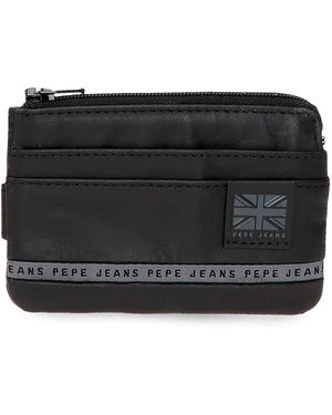 Pepe Jeans Tape Portafoglio con Porta carte di credito nero 11 x 7 x 1,5 cm Pelle by Joumma Bags