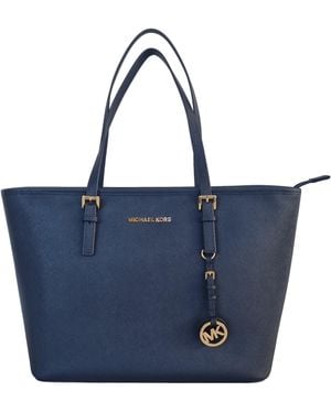 Michael Kors Jet Set Travel Tote Shoulder Bag 35t0stvl9l Navy Blue