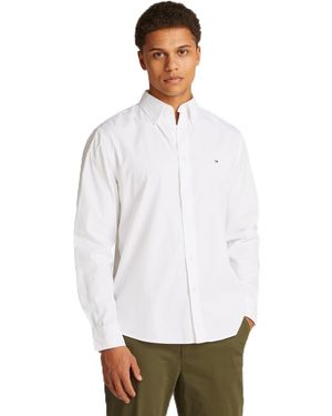 Tommy Hilfiger Core Flex Mw0mw39988-Camisa de Popelina Lisa Camisa L/S - Blanco
