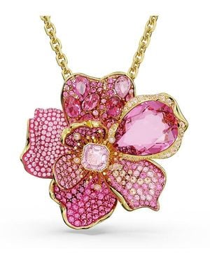 Swarovski Idyllia Pendentif et Broche Plaqué Or Fleur Pavée Rose