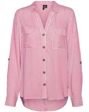 Vero Moda Casual Shirt Blouse With Chest Pockets Regular Fit Stretch 3/4 Sleeve Top Upper Garment - Pink