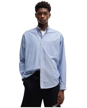 HUGO S Ebill Oversized-fit Shirt In Oxford Cotton - Blue