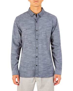 Hurley Mens One And Only Textured Long Sleeve Up Button Down Shirt - Gray
