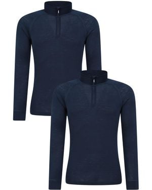 Mountain Warehouse Merino Mens Long Sleeved Thermal Baselayer Top - Lightweight, Breathable & Quick Wicking Jumper With Half Zip - Blue