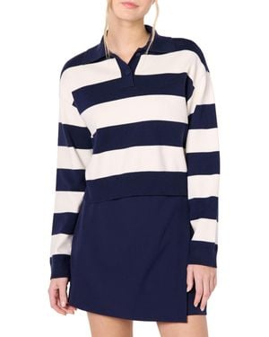 The Drop Joan Splitneck Polo Long Sleeve Sweater Pullover - Blau