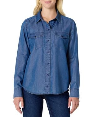 Amazon Essentials Relaxed-Fit Langärmliges Hemd Denim-Chambray Knopfleiste - Blau
