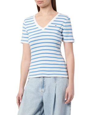 Tommy Hilfiger T-Shirt ches Courtes New Slim Cody V-Neck Col en V - Bleu
