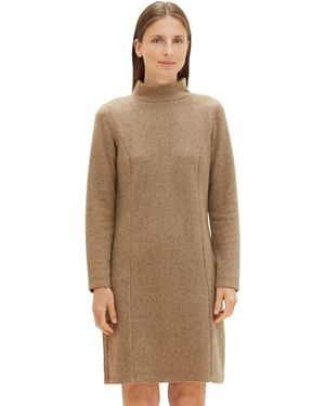 Tom Tailor Ripp Kleid mit Stehkragen - Natur