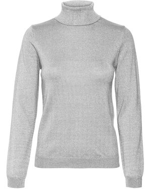 Vero Moda Vmhappyshine-Pullover a Collo Alto Maglione Lavorato a Maglia - Grigio