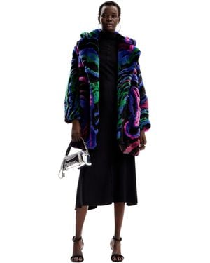 Desigual Pelliccia Finta da Donna Donne in Tessuto Non Tessuto - Blu