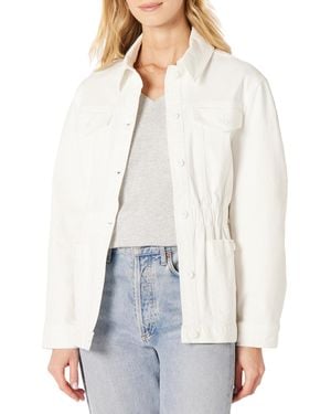 Amazon Essentials Chaqueta de Corte Holgado con Hombros Caídos de Sarga de Algodón de Peso Medio Mujer - Blanco