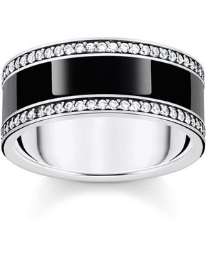Thomas Sabo Bandring mit schwarzer Kaltemaille und weißen Steinen Silber geschwärzt 925 Sterlingsilber