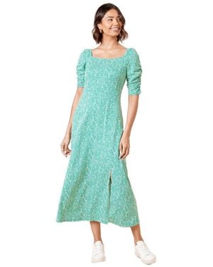 Dorothy Perkins Square Neck Green Spot Short Sleeve Midi Dress