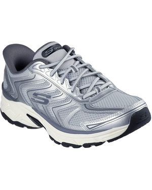 Skechers Slip Ins Silver Jogger Mesh Lace Up On Runners S Slate/grey 10 Uk - Blue