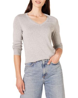 Amazon Essentials Lightweight V-Neck Sweater Felpa - Grigio