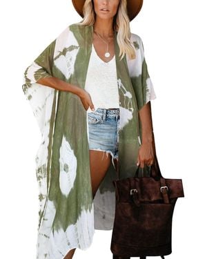 HIKARO Kimono-Cardigan Pareo mit Blumenmuster - Grün