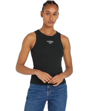 Tommy Hilfiger Donna Canotta Slim Logo Scollo Rotondo - Blu