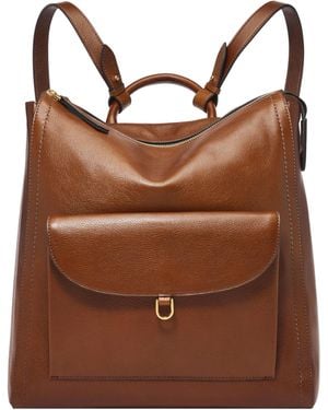 Fossil Parker Leather Convertible Large Backpack Purse Handbag - Brown