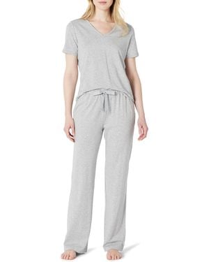 Amazon Essentials Juego de Camiseta de ga Corta de Mezcla de Algodón Suave y Pantalones de Dormir Mujer - Gris