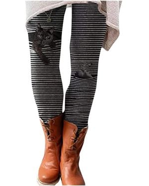 Superdry Lalaluka Warm Slim Trousers Skinny Stretch With Cat Stripes Print Winter Leggings Trousers Yoga Trousers Tights Trousers - Black