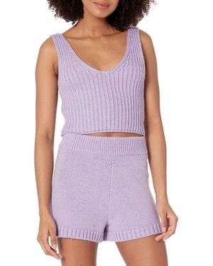 The Drop Sylvie Double V-neck Textured Rib Cropped Jumper Tank - Purple