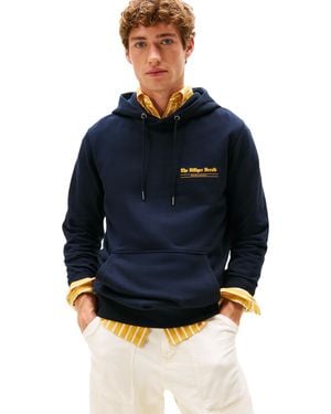 Tommy Hilfiger Medium Weight Cotton Hoodie With Signature Graphic Herald Logo Hooded Sweatshirt - Blue