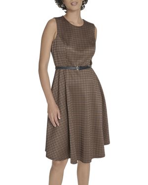Tommy Hilfiger Sleeveless Faux Leather Belt Fit And Flare Midi Dress - Brown