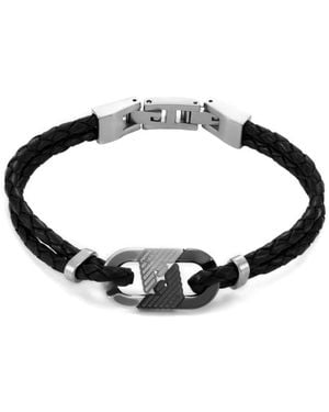 Emporio Armani Bracelet pour homme en acier inoxydable ou en cuir avec fermoir à maillons - Noir