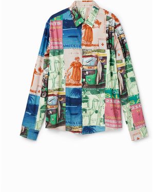 Desigual CAM_Stamps 9021 Multicolor Fuchsia T-Shirt - Blau