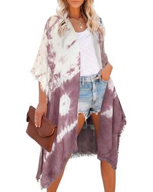HIKARO Floral Beach Kimono Cardigan Boho Bikini Swimwear Cover Ups - White