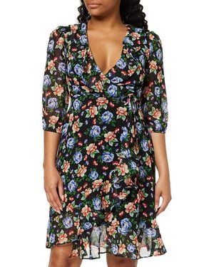 TRUTH & FABLE Midi Chiffon Wrap Dress - Black