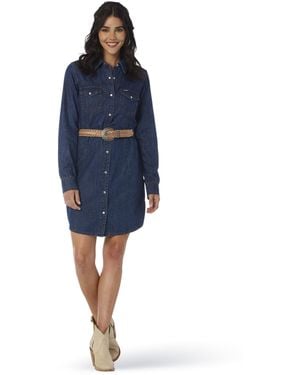 Wrangler Retro Long Sleeve Western Snap Dress Casual - Blue