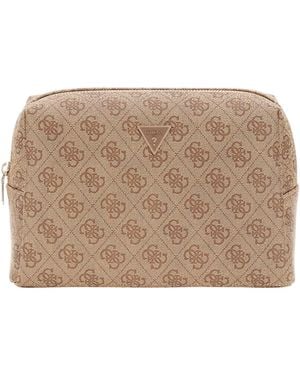 Guess Orlina Double Zip Cosmetic Bag Latte Logo - Natural