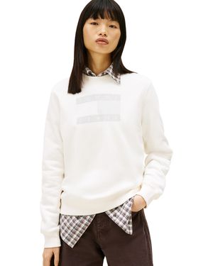 Tommy Hilfiger Womens Medium Weight Pullover Crewneck With Flag Logo Detail - White