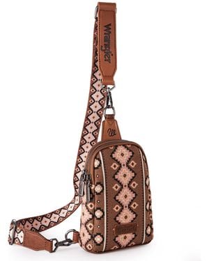 Wrangler Aztec Sling Bag Southwest Crossbody Bags Trendy Chest Bag - Brown