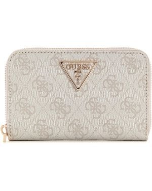Guess Laurel Slg Medium Zip Around Wallet Bone Logo - Metallic