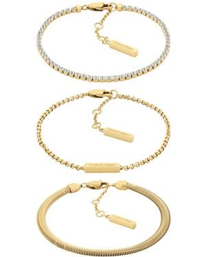 Calvin Klein Set de 3 Pulseras para Mujer Colección CK TRIO en Oro Amarillo con Cristales - Blanco