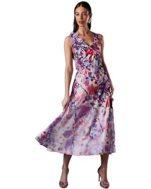 Coast 3d Flower Sleeveless Midi Dress - Purple