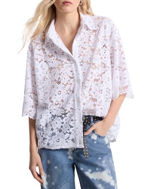 Michael Kors Camicia da Donna in Pizzo Floreale con Borchie - Bianco