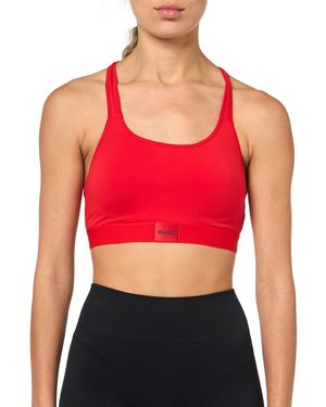 HUGO Square Logo Cotton T Back Padded Bralette Sports Bra - Red