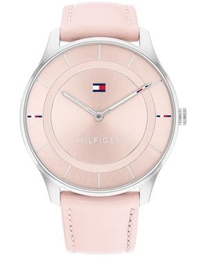 Tommy Hilfiger Montre Analogique à Quartz pour avec Bracelet en Cuir Rose - 1782527